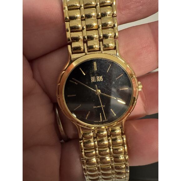Bill Blass Men's Quartz Watch Gold Band Black Dial- Untested - Picture 2 of 5